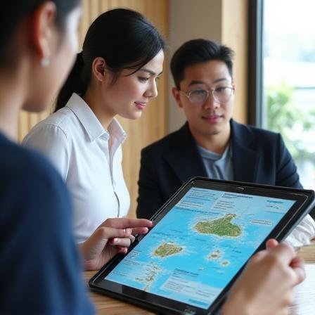 Consultant discussing logistics maps with a business owner